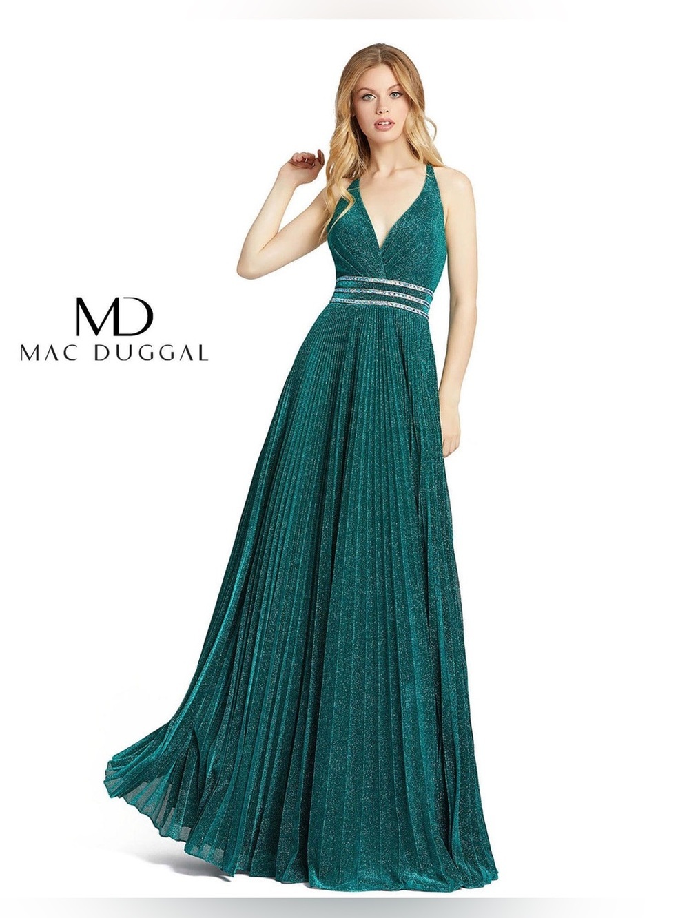Nordstrom Mac Duggal pleated gown forest green size 8